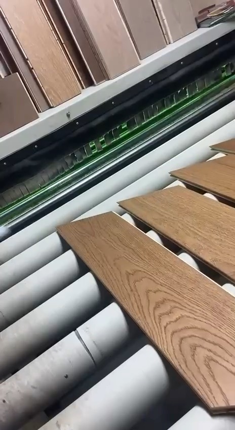 Video: oak boards coming out of the finishing machine
