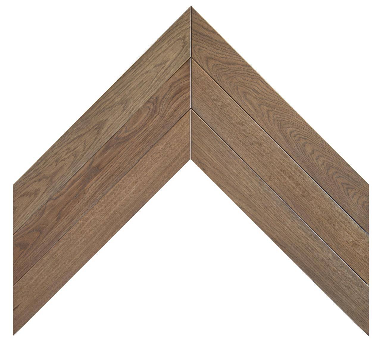 Chevron oak parquet in a smoked cognac finish