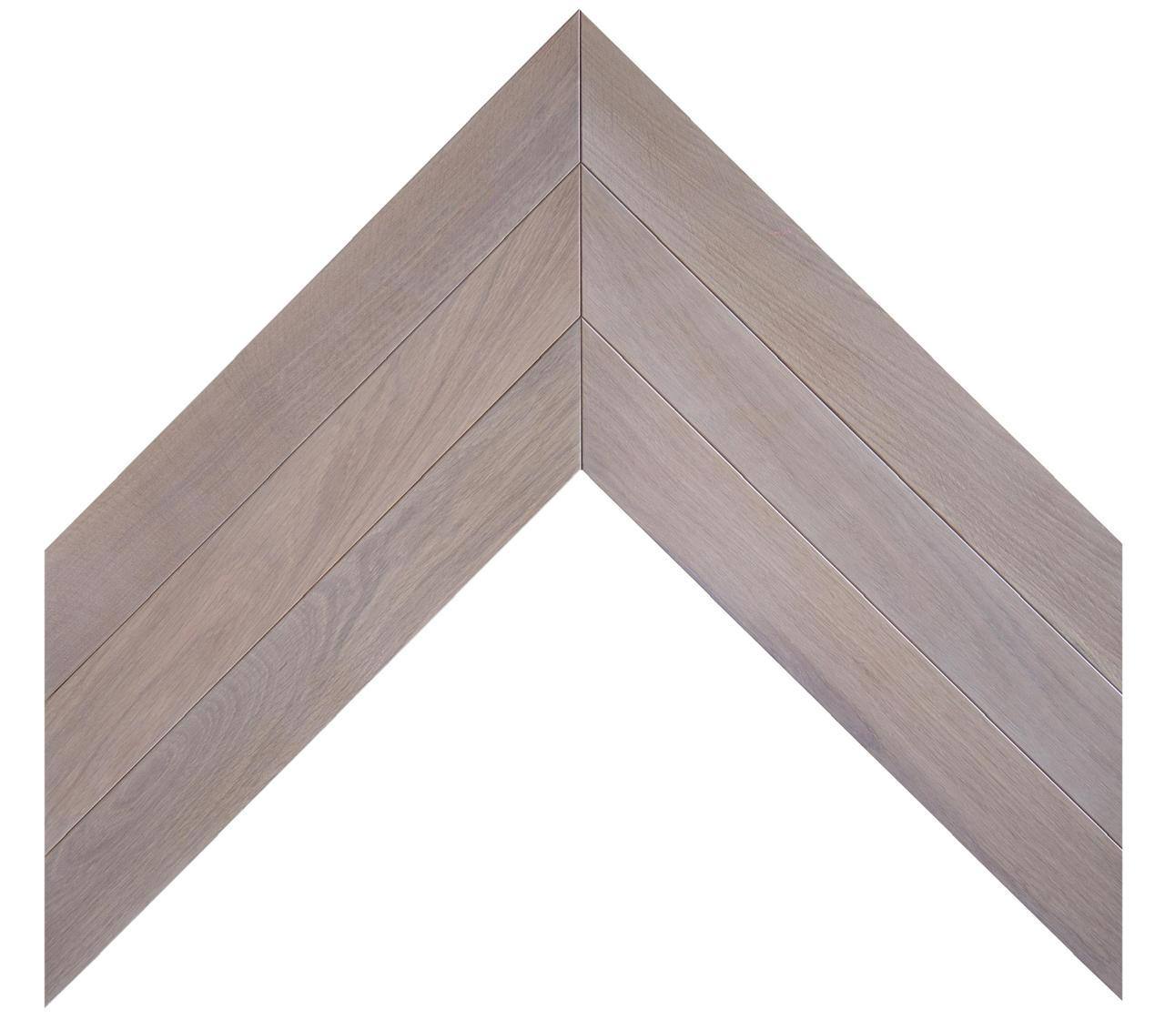 Chevron oak parquet in a soft ash grey finish